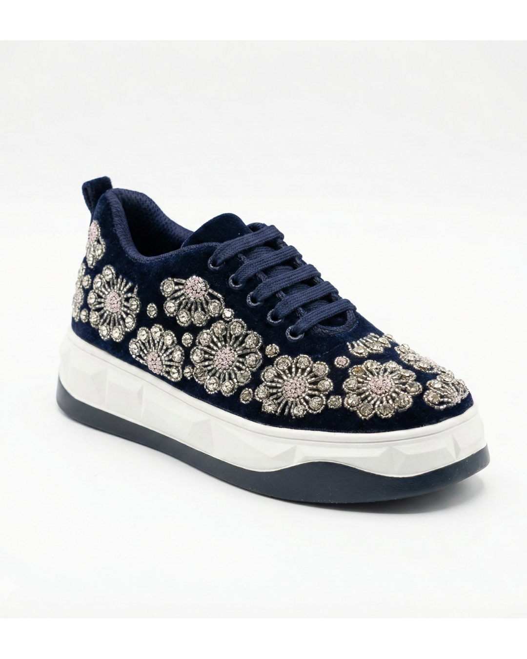 Midnight Royal-Navy Blue Velvet Embroidered Ethnic Sneakers