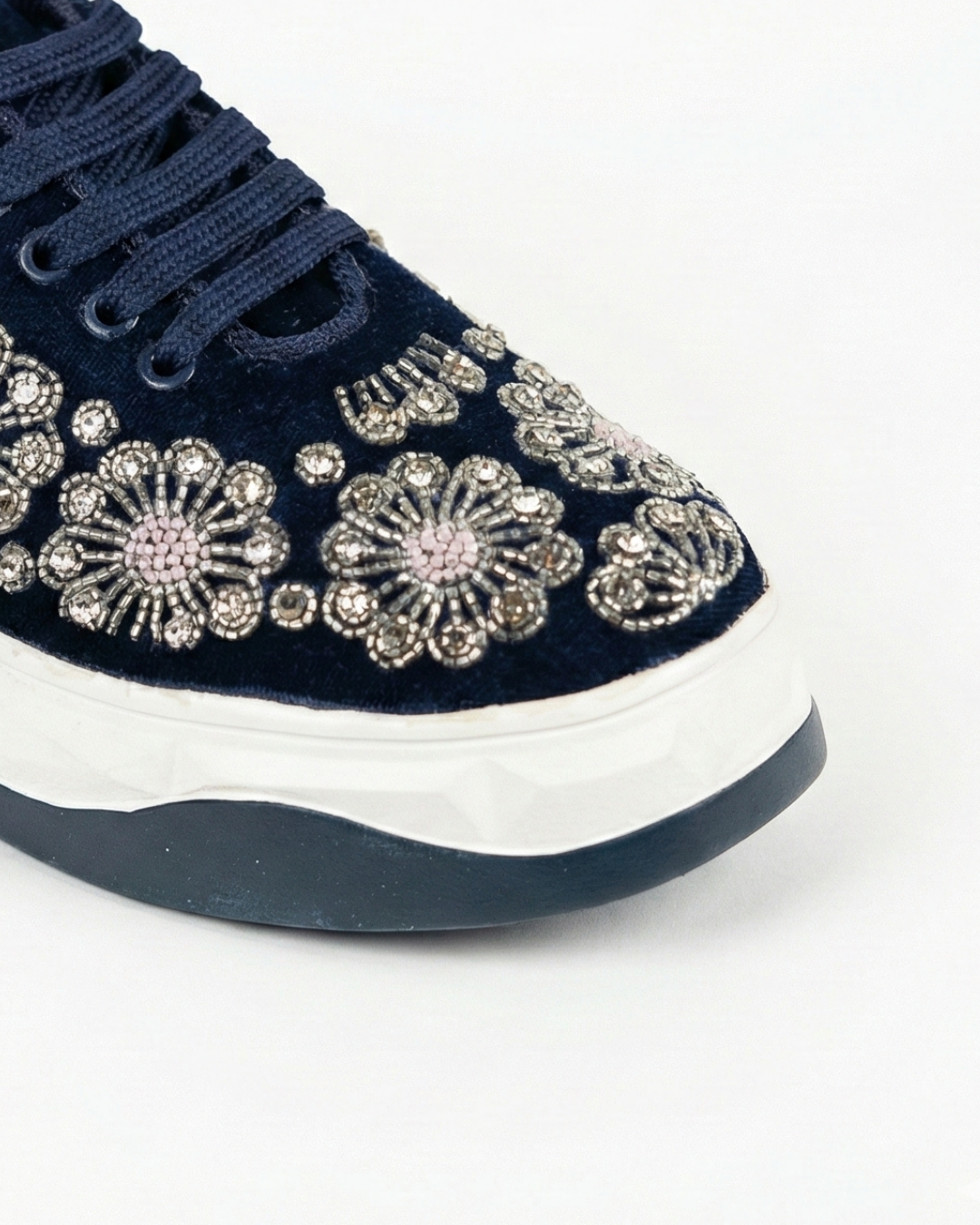 Midnight Royal-Navy Blue Velvet Embroidered Ethnic Sneakers