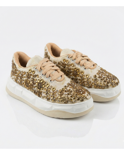 Copper Saaj-Gold Embellished Sneakers