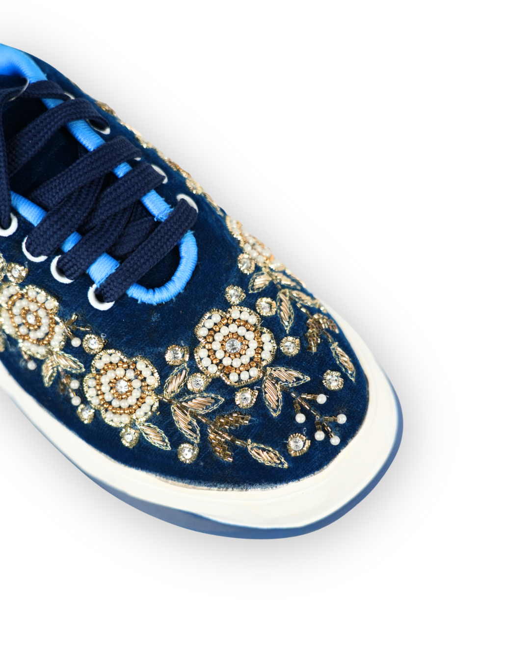 Noor Sapphire-Navy Blue Velvet Embroidered Ethnic Sneakers