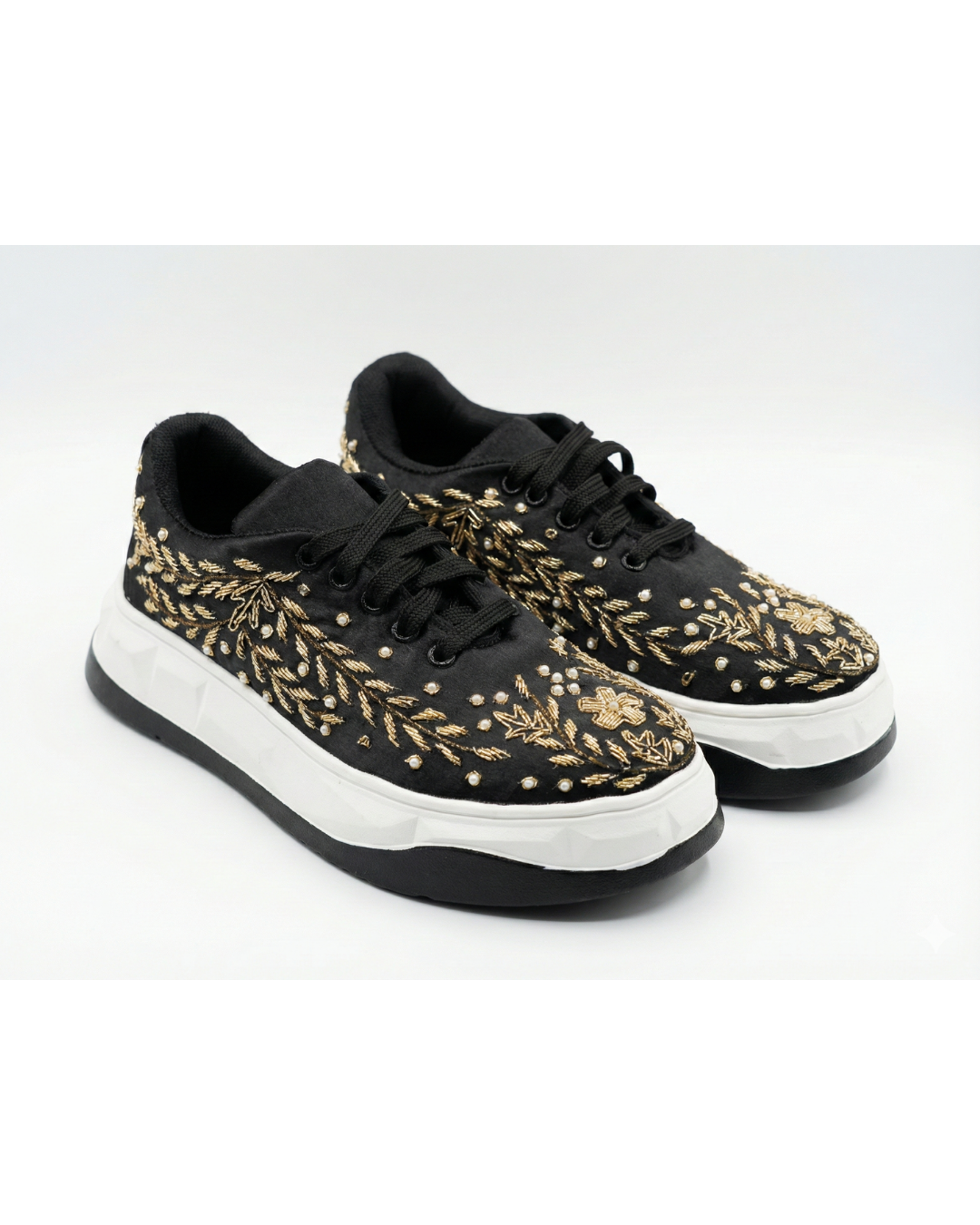 Noir Luxe Gold-Black Embroidered Ethnic Sneakers
