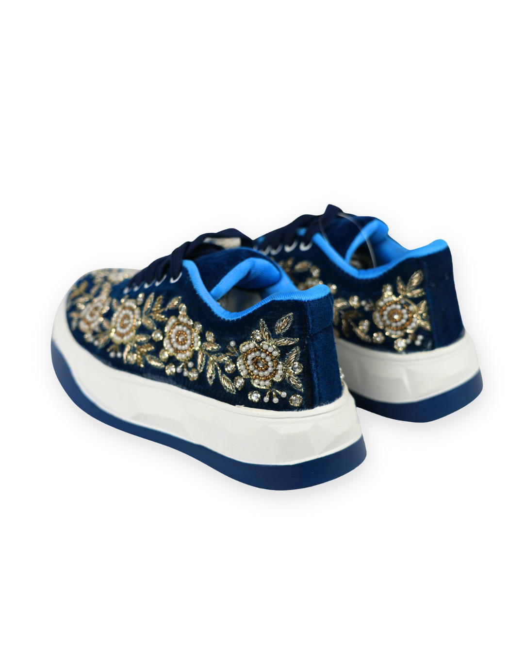 Noor Sapphire-Navy Blue Velvet Embroidered Ethnic Sneakers