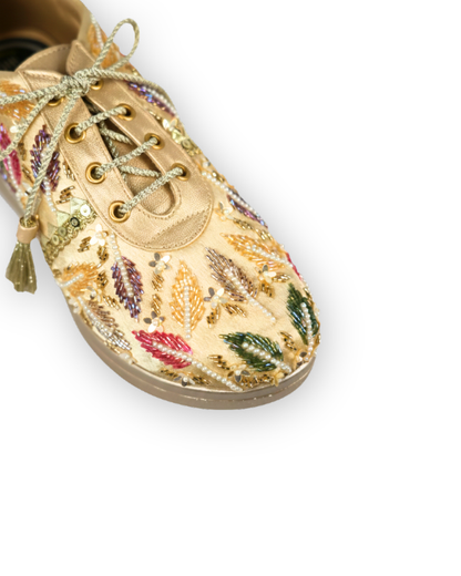 Golden Aura-Gold Embroidered Wedge Sneakers