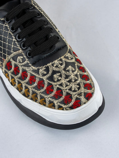 Black Heritage, Matte-Gloss Embroidered Sneakers – Scallop Floral Jaal Design