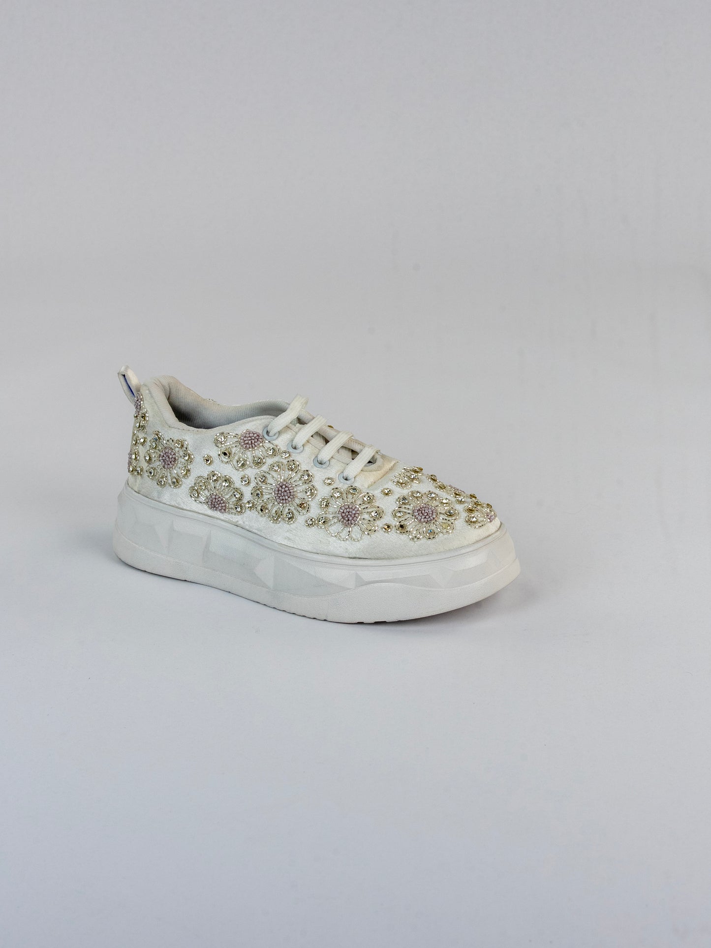 Parizah, Pearl White Bridal Satin Sneaker – Silver  Kardana & Stone Work