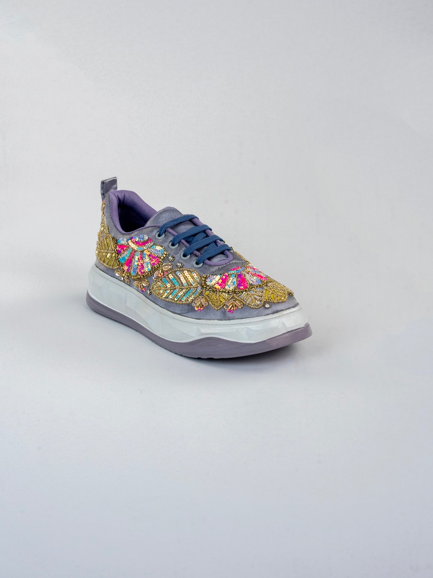 Chamkeela, Grey & Lavender Satin Sneakers  Multi-Colour Sequins