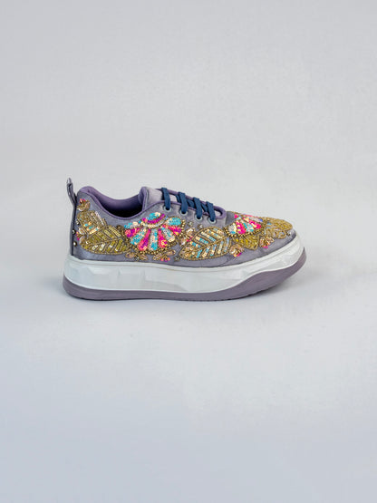 Chamkeela, Grey & Lavender Satin Sneakers  Multi-Colour Sequins