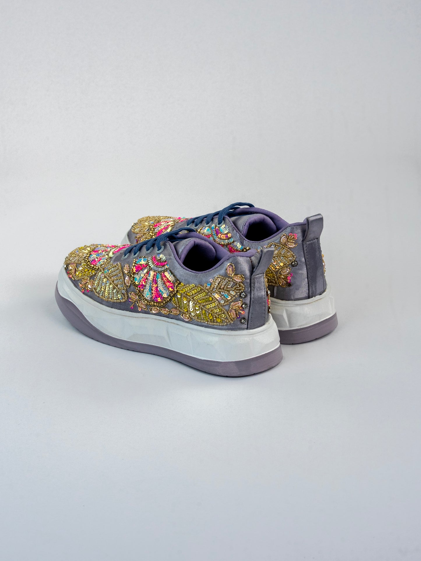 Chamkeela, Grey & Lavender Satin Sneakers  Multi-Colour Sequins