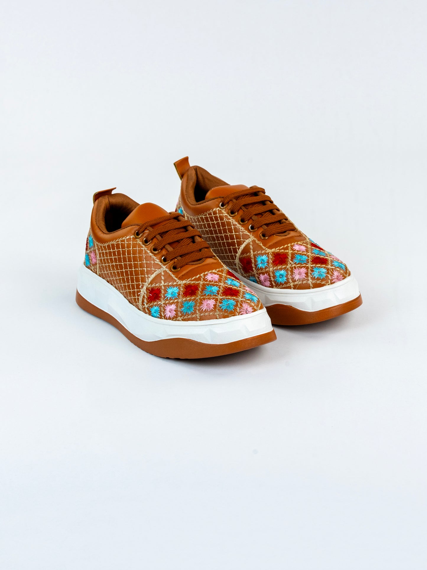 Amber Bloom Multicolour Floral Machine Embroidery Sneakers