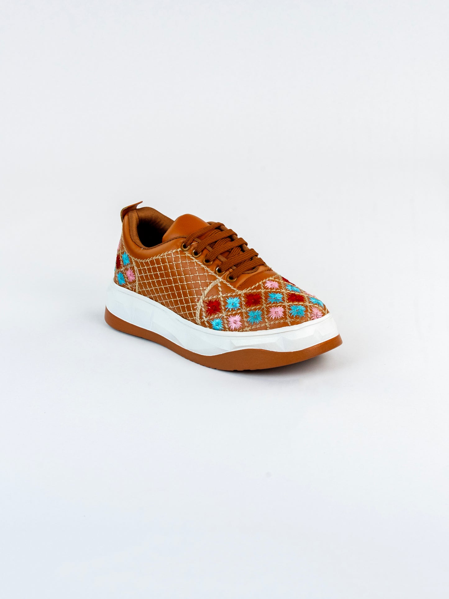 Amber Bloom Multicolour Floral Machine Embroidery Sneakers