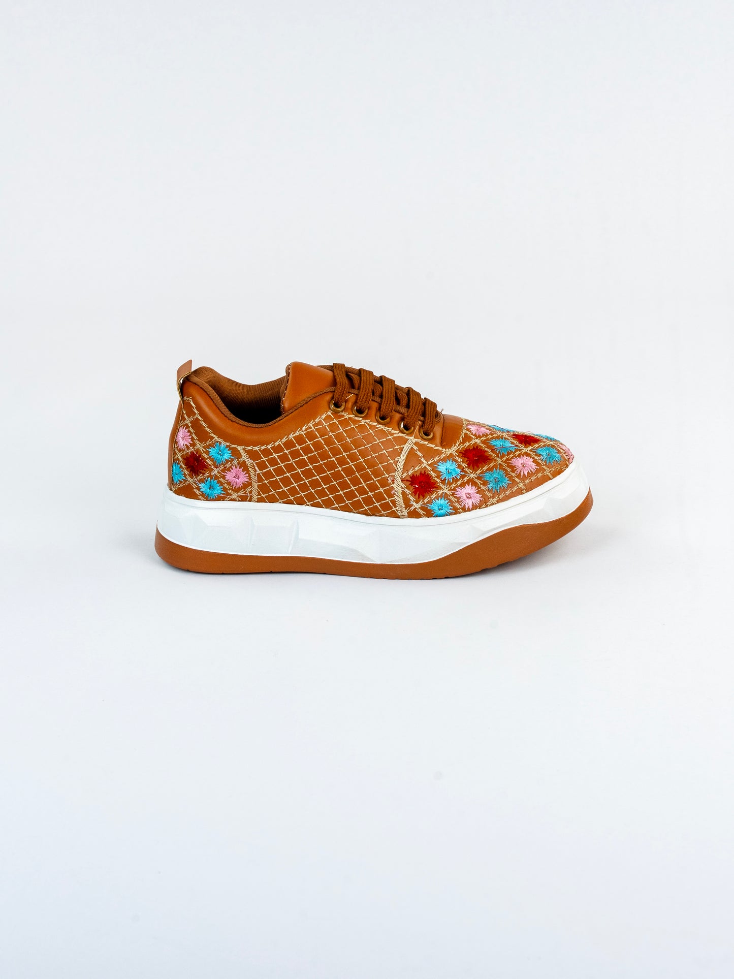 Amber Bloom Multicolour Floral Machine Embroidery Sneakers