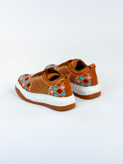 Amber Bloom Multicolour Floral Machine Embroidery Sneakers