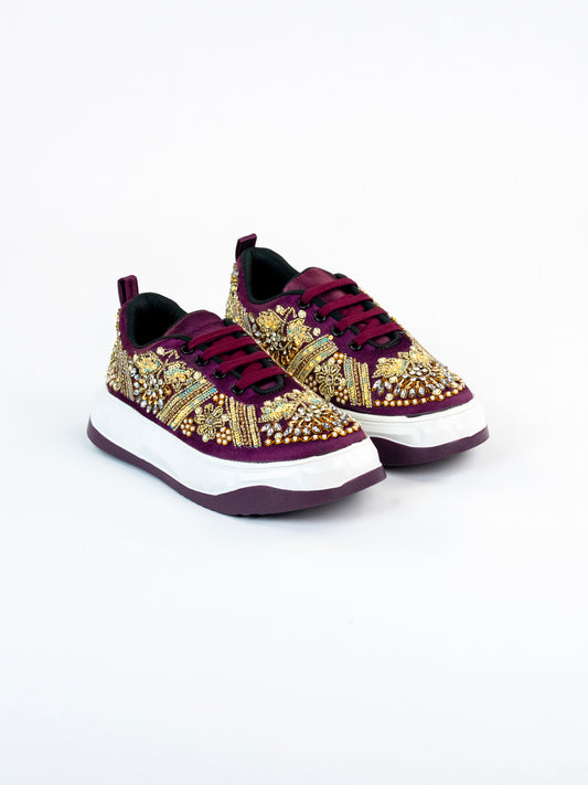 Sheen, Vine Satin Floral & Leaf Motif Sneakers