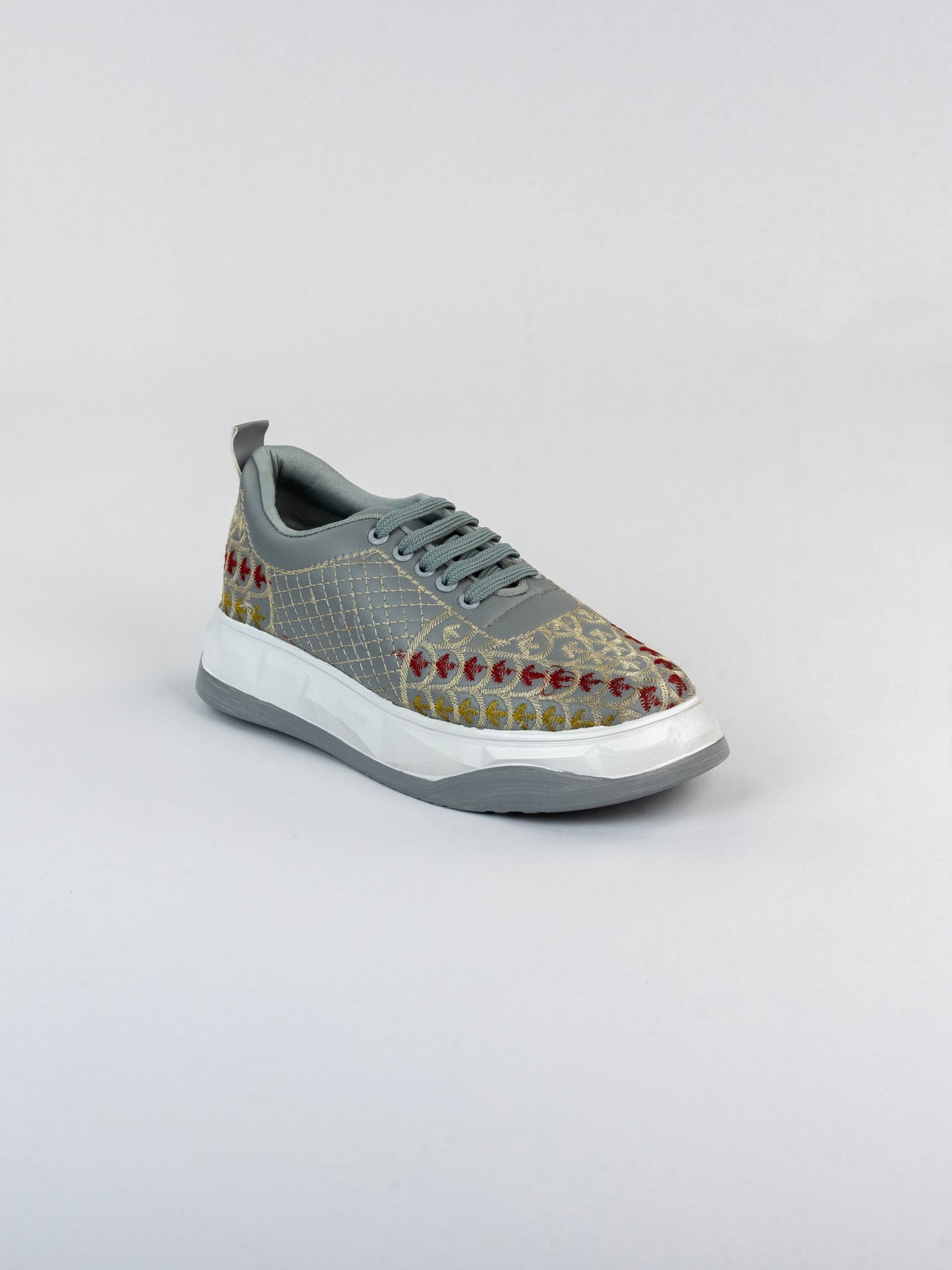 Gray Slate Machine-Embroidered Sneakers