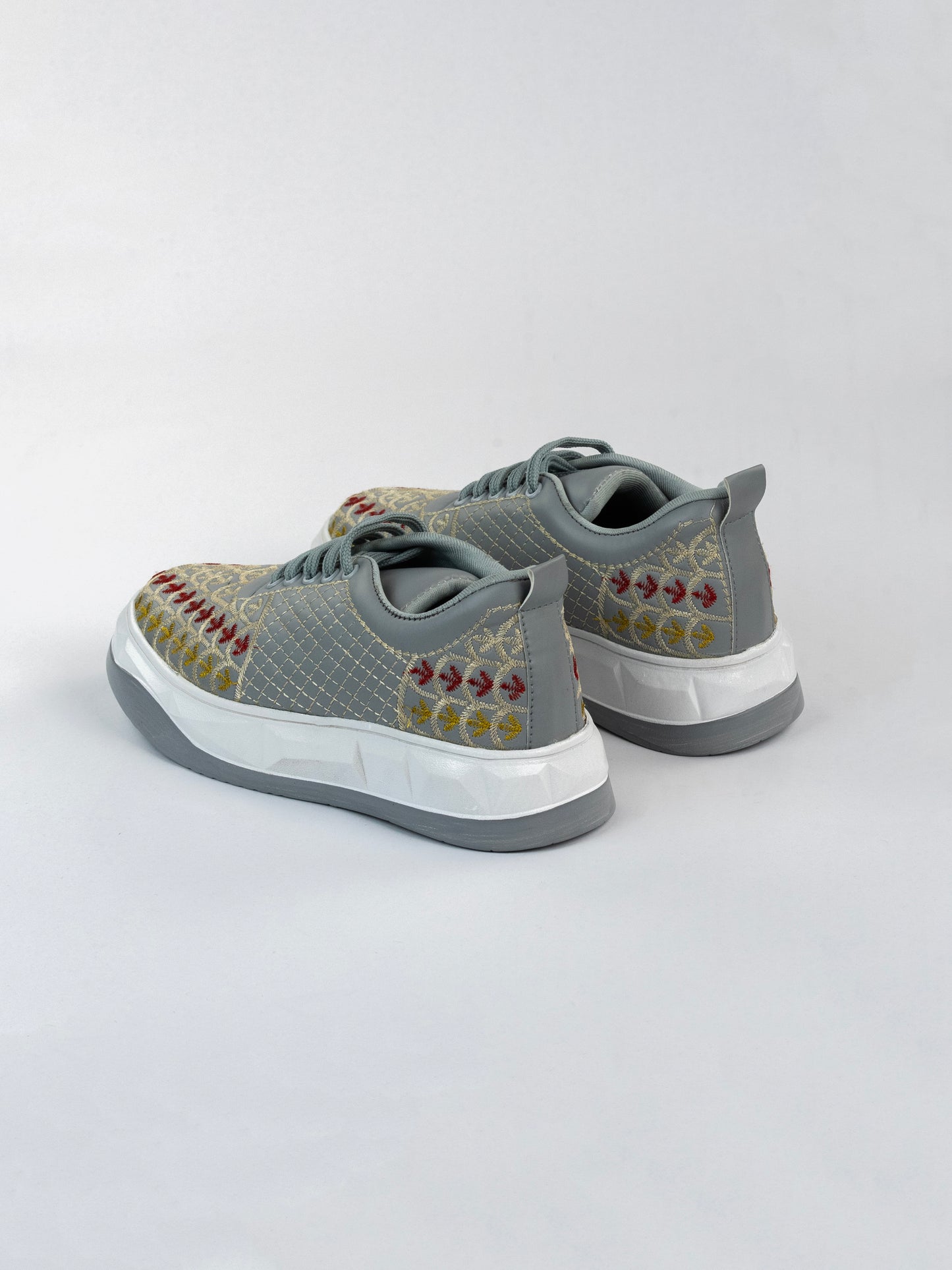 Gray Slate Machine-Embroidered Sneakers