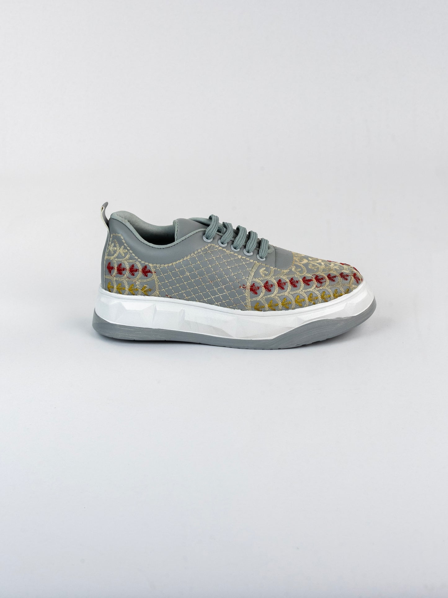 Gray Slate Machine-Embroidered Sneakers