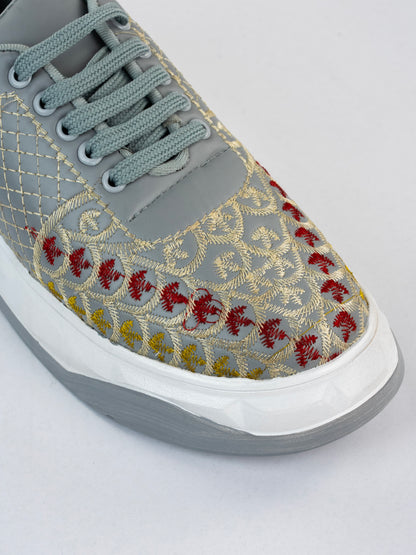 Gray Slate Machine-Embroidered Sneakers