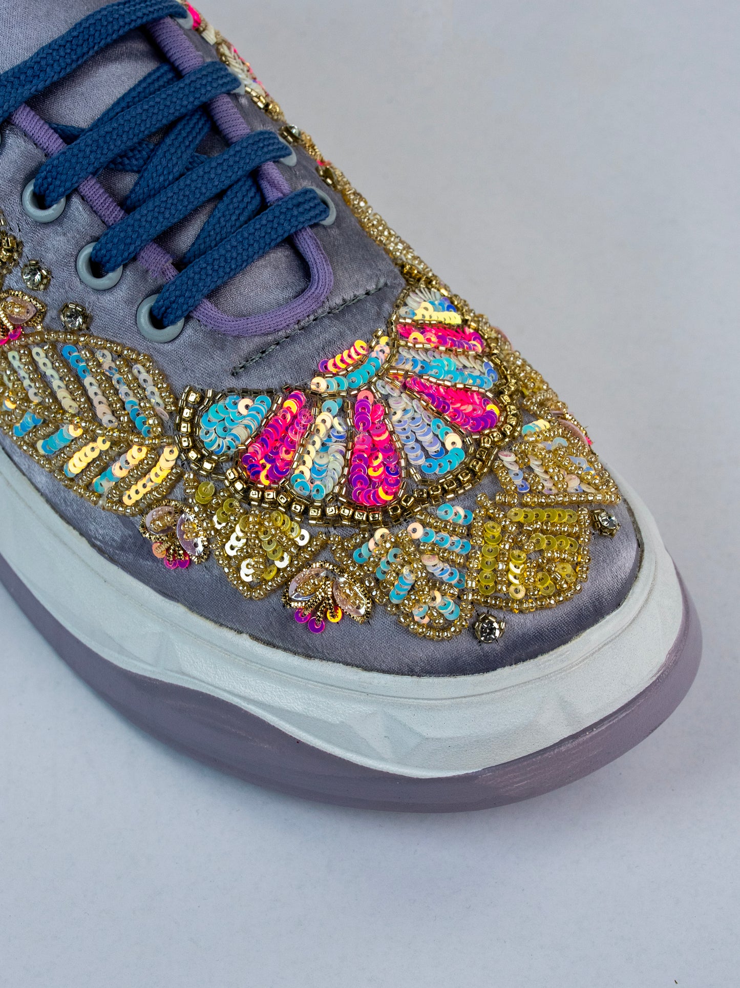 Chamkeela, Grey & Lavender Satin Sneakers  Multi-Colour Sequins