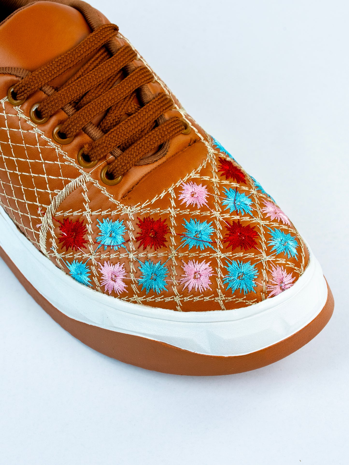 Amber Bloom Multicolour Floral Machine Embroidery Sneakers