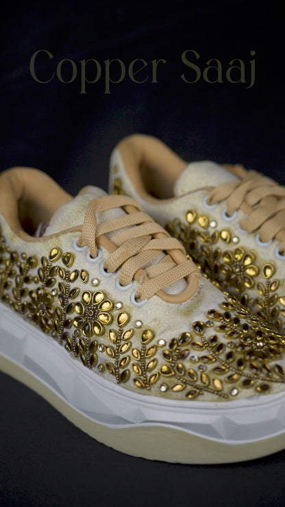 Copper Saaj-Gold Embellished Sneakers