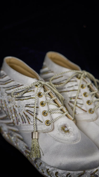 Ethereal silver-Embellished Wedge Sneakers