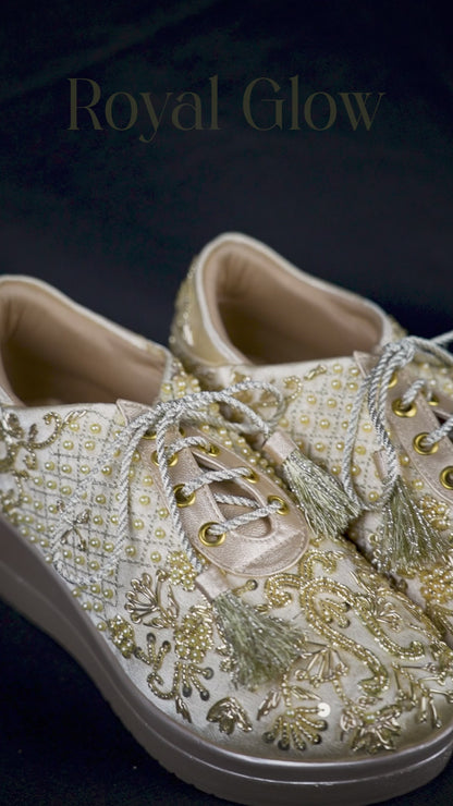 Premium Gold -Embroidered Wedge Sneakers