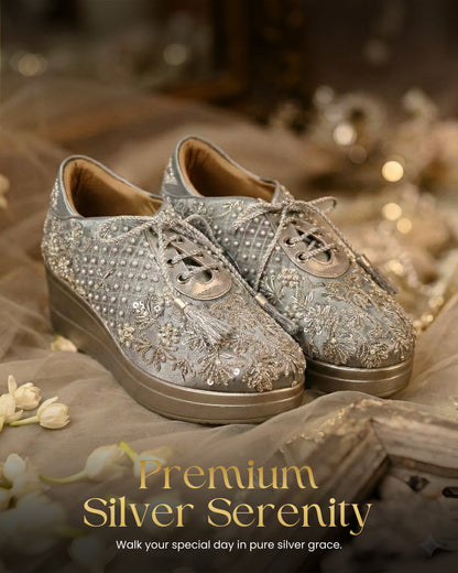 Premium Silver Serenity Embroidered Grey Platform Sneakers